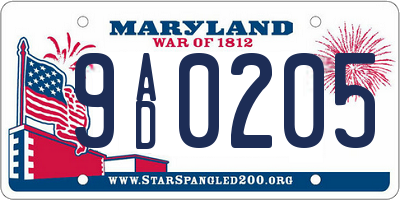 MD license plate 9AD0205