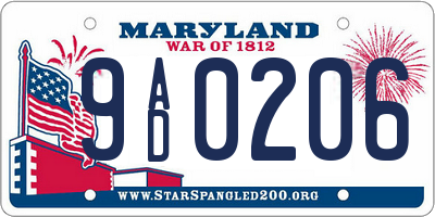 MD license plate 9AD0206