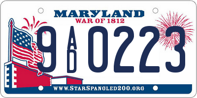 MD license plate 9AD0223
