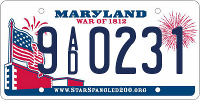 MD license plate 9AD0231