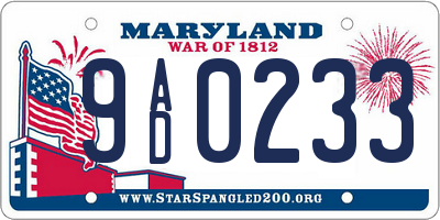 MD license plate 9AD0233