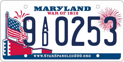 MD license plate 9AD0253