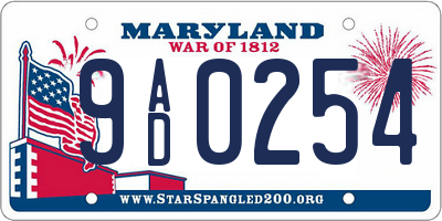 MD license plate 9AD0254