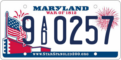 MD license plate 9AD0257