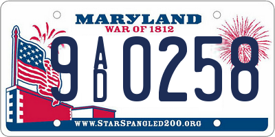 MD license plate 9AD0258