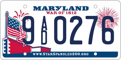 MD license plate 9AD0276