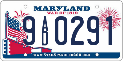 MD license plate 9AD0291