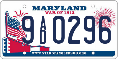 MD license plate 9AD0296
