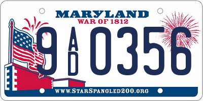 MD license plate 9AD0356