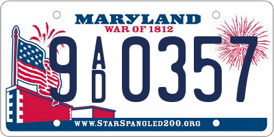 MD license plate 9AD0357