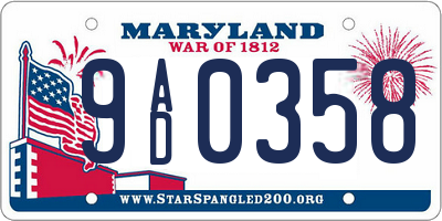 MD license plate 9AD0358