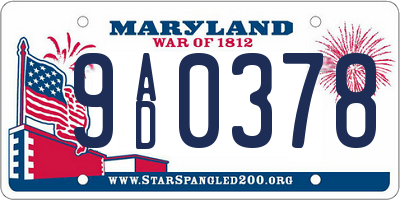 MD license plate 9AD0378