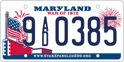 MD license plate 9AD0385