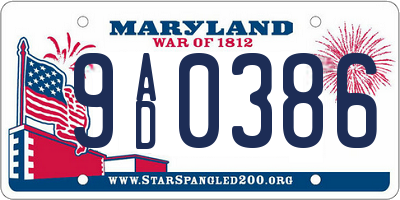 MD license plate 9AD0386