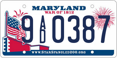 MD license plate 9AD0387