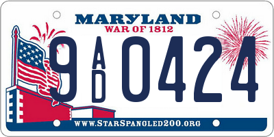 MD license plate 9AD0424