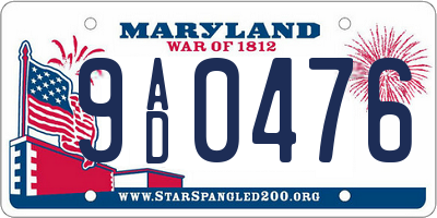 MD license plate 9AD0476