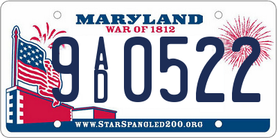 MD license plate 9AD0522