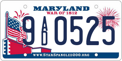 MD license plate 9AD0525