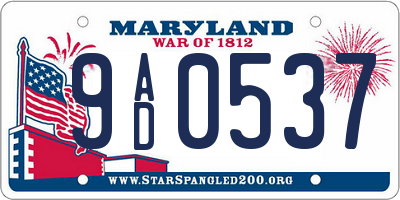 MD license plate 9AD0537