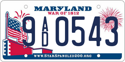 MD license plate 9AD0543