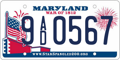 MD license plate 9AD0567