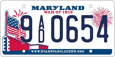 MD license plate 9AD0654