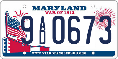 MD license plate 9AD0673