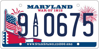 MD license plate 9AD0675