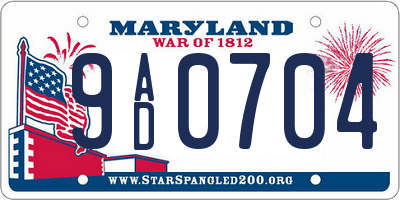 MD license plate 9AD0704