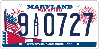 MD license plate 9AD0727