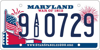MD license plate 9AD0729