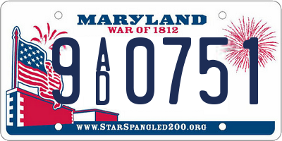 MD license plate 9AD0751
