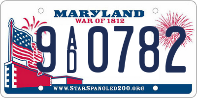 MD license plate 9AD0782
