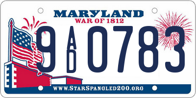 MD license plate 9AD0783