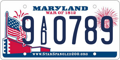 MD license plate 9AD0789