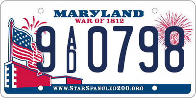 MD license plate 9AD0798