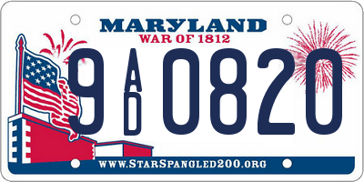 MD license plate 9AD0820