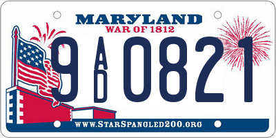 MD license plate 9AD0821