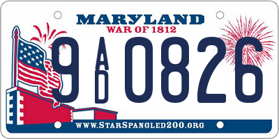 MD license plate 9AD0826