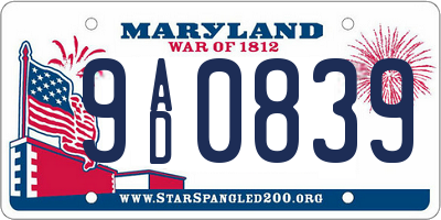 MD license plate 9AD0839