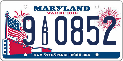 MD license plate 9AD0852