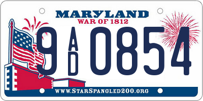 MD license plate 9AD0854