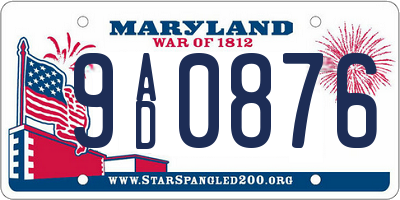 MD license plate 9AD0876