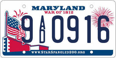 MD license plate 9AD0916