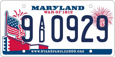 MD license plate 9AD0929