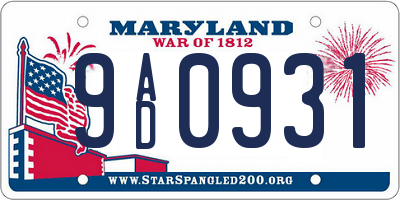 MD license plate 9AD0931