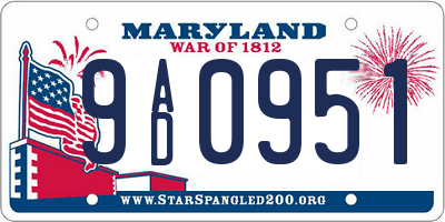 MD license plate 9AD0951