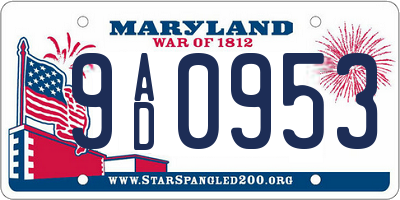 MD license plate 9AD0953