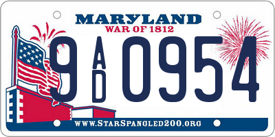 MD license plate 9AD0954